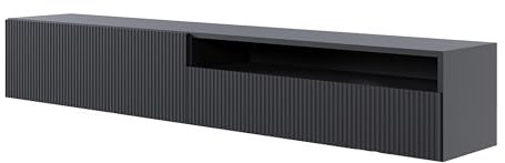 Selsey Mueble De TV Mesa De TV 175 cm Suspendido con Compartimento Abierto Fachada Fresada Negro Veldio