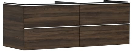 hansgrohe Xelu Q Waschtischunterschrank, 1360x550, 4 Schubkästen, für Konsolen mit Aufsatzwaschtisch, ohne Siphonausschnitt 5408, Farbe: Möbel Nussbaum Dunkel/Griff Mattweiß