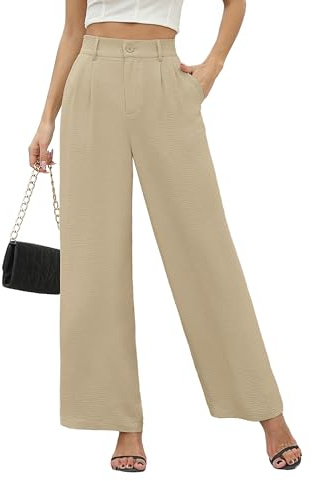 BEIGAI Damen Hosen Elegant Lose Lounge Weite Hose Outdoor Jogpants Trainingshose Culottes Yogahose mit Taschen,Hell Aprikose,M