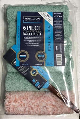 6 x Hamilton Perfection Paint Roller Sleeves 9 x 1.75 & Free Angled Brush (1541906-301)