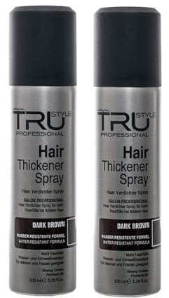 Tru Haarverdichter Spray Dunkel Braun - 2x 100ml Haarauffüller für Männer und Frauen, Sofort-Effekt Haarverdichtung, Kaschiert Haarausfall und lichtes Haar