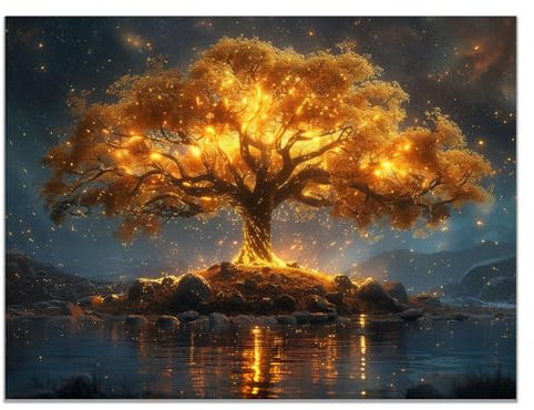 JOSUE Tableau Arbre Arbre abstrait Tableau Decoration Murale Sur Toile,Or noir Arbre De Vie Tableau Murale Decoration Chambre Salon- 20x30cm Sans cadre