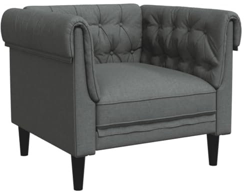 vidaXL Fauteuil Chesterfield, Chaise de Relaxation avec Accoudoirs et Dossier, Siège avec Pieds, Fauteuil TV de Salon, Moderne, Gris Foncé Tissu