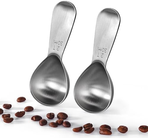 U-Taste Cuillère à café en acier inoxydable 18/8 : cuillères à mesurer en métal de 30ml, lot de 2 avec cuillère à mesurer à manche court pour café moulu, grains, poudre, expresso (30ml, 2 pièces)