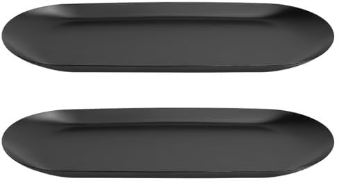 2 Pcs Bandeja Baño, Bandejas Decorativas, Bandeja Ovalada Negra Decorativa, Bandeja Organizadora para Baño, Bandeja de Trinket, Bandejas de Metal para Cosmética, Velas, 22.7x9.5cm