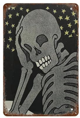 Antiker Skelettdruck Totenköpfe Vintage Halloween Oktober Kunstdruck, Retro Kunst Blechschild Lustige Dekorationen für Zuhause Bar Pub Cafe Bauernhof Zimmer Metallposter,15 x 30 cm （6 x12 Zoll）-283