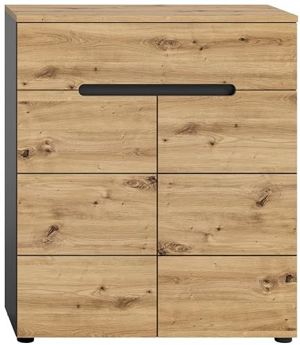 furnling Schuhkommode Cano, aus FSC-zertifiziertem Holzwerkstoff, mit 2 Türen und 1 Schubkasten, großzügiger Stauraum, praktische Aufbewahrung von Schuhen und Accessoires, naturfarben und grau