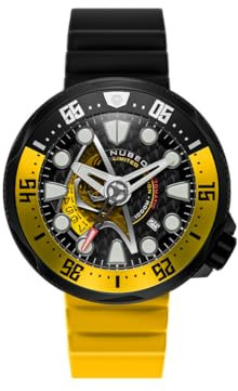 Nubeo Men's 50mm Ventana Automatic Starfleet Limited Edition Command Yellow Watch with Silicone Strap NB-6104-01