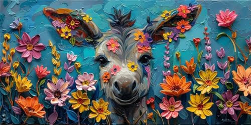 Esel Malen Nach Zahlen Erwachsene Groß (40X80CM Rahmenlos), Blume Malen Nach Zahlen Kinder AnfäNger DIY Handgemalt öLgemäLde Kit, Acrylfarben mit 3 Set Pinseln, für Room Zimmer Deko Aesthetic, Gift