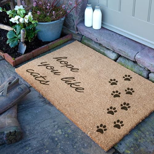 Artsy Mats - Country Love Cat Paw Coir Doormat - Made from Tufted Coconut Fibre - Non-Slip Natural Rubber Backed Door Mats Indoor - Decorative Outdoor Mats, (90x60cm)