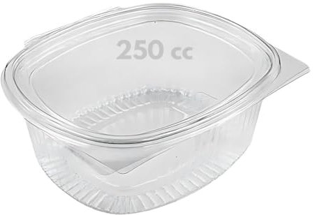 100 Vaschette 250cc per Alimenti Usa e Getta con Coperchio Ovali Trasparenti in Pet Misura Contenitori con Coperchio Unito Trasparente Chiusura ermetica MADE IN ITALY (250cc)