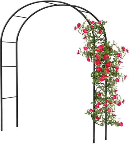 GLikur Rosenbogen Gartenbogen, Verzinkter Stahl, Stabil, Schwarz, Halbkreisförmig, W 2.4 x H 2.2m