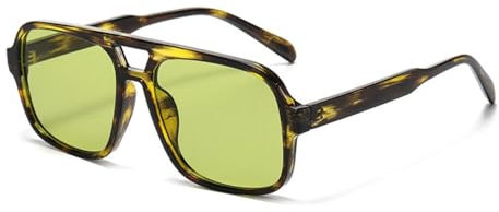 WDZAYXC Retro Sonnenbrille für Damen Herren,Trendy Retro Sonnenbrille mit großem Rahmen(Leopard/Grün)