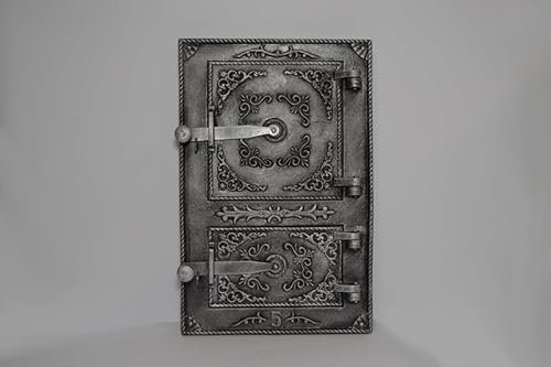 Euro SEZAM DZ061-2 Puerta de horno de hierro fundido, puerta gruesa para horno, puerta para horno de pizza, 29 x 44,5 cm (plata vieja)