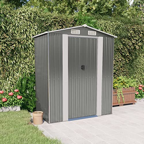 qohoio Abri de Jardin Gris Clair 192x108x223 cm Acier galvanisé Abris De Jardin,Abri De Stockage pour Jardin,Abri D'Outils De Jardin