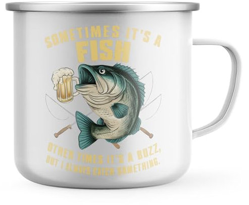Purple Print House Sometimes It's a Fish Enamel Mug Mens Funny Drinking Fishing Outdoor Tea Coffee Cup Christmas Stocking Filler Gift