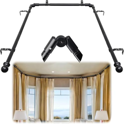 Gardinenstangen, Eck-Gardinenstangen-Set, 2,5 cm U-förmige Vorhangstangen Eck-Fenster-Gardinenstangen-Set, Schwarz