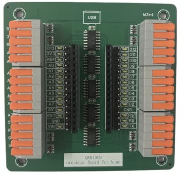 QEBIDUM Breakout Board for Arduino Nano with LED Indicator for GPIO Status, Expansion Board Circuit Module Easy-to-Connect Terminals and Pin Headers