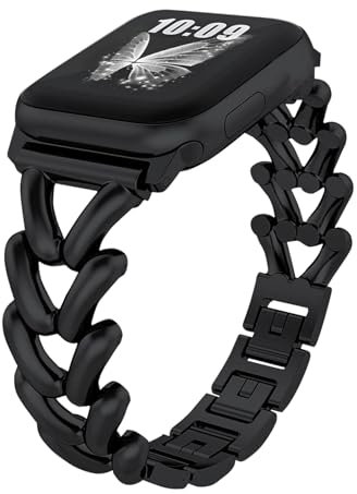 KeHowy Metall Armband für Apple Watch Armband 42mm/44mm/45mm/46mm/49mm, Elegant Edelstahl Band Gliederarmband Ersatzarmband für iWatch Series 10/9/8/7/6/5/4/3/2/1/SE/SE2/Ultra 2/Ultra - Schwarz