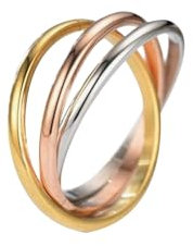 Tata Gisèle Bague 3 Anneaux Trinité en Acier Inoxydable, Argenté, Doré et Rose Gold, Entrelacés, Triple Anneaux, Bague Fantaisie Mixte Femme Homme, 7 Tailles Différentes (54)