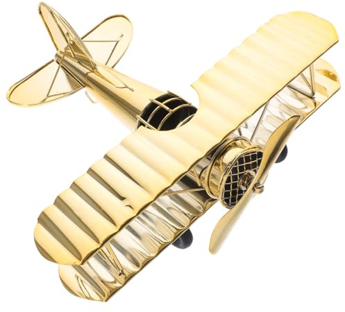 Zerodeko Vintage Flugzeugmodell Metall Gold für Tisch Deko und Büro | Vintage Flugzeugmodell aus Metall in Gold, Retro Tischdeko für Büro, Wohnzimmer, Bar, Regal und Fotoszenen Zuhause