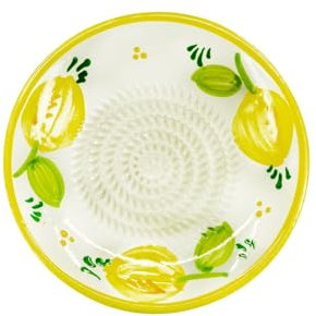 Kaladia Assiette à râper en céramique, pour le gingembre, le parmesan, etc. - Motif : citron avec bord jaune, diamètre : 12 cm, fabriquée à la main et peinte à la main, fabriquée en Espagne