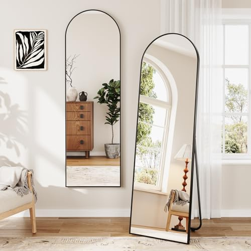 Dripex Grand Miroir Arche 150×40cm, Miroir sur Pied ou Suspendu avec Cadre en Alliage d'Aluminium Idéal pour Dressing, Chambre à Coucher, Salon-Noir