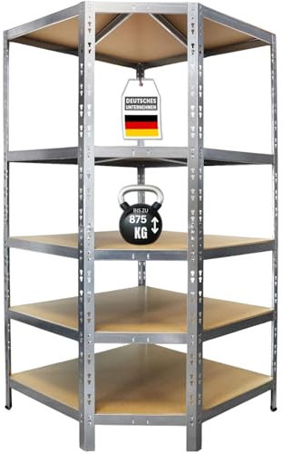 casa pura Eckregal | Schwerlastregal 180x90x40 | Regal und Werkbank | Kellerregal, Lagerregal (Eckregal Verzinkt, 180 x 90 x 40 cm)