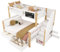 Litera Infantil Multifuncional con Escalera y Cajones - Cama Doble 90x200 +140x200 cm, Barandilla Anticaída, Pizarra Integrada - Madera de Pino, Sin Colchón, Blanco+Luz