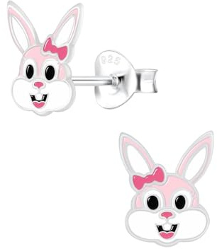 Monkimau Mädchen Ohrringe Bunny | Ohrstecker aus 925 Sterling Silber | Kinderohrringe hypoallergen