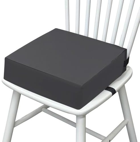 Sitzerhöhung Stuhl Kind, 10cm Sitzerhöhung Kinder Stuhl mit 2 Verstärkungsbändern, PU Waschbar Zerlegbar, für Reisen, Haus, Schule, Camping (Grau)