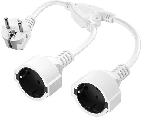Fiche Double pour Prise de Courant | 2-Fois Multiprise avec Flexible Kable, 2 en 1 Câble de Rallonge Court, IP20 Protection pour Intérieur et Extérieur