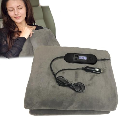 12 V Auto-Heizdecke, 100 x 70 cm, gebürstetes Fleece, USB-Heizdecke für | Auto, Kabellänge 1,8 m, tragbare elektrische Überwurfdecken mit intelligentem 4-Gang-Temperatur-Timer für Auto