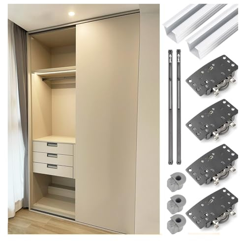 ERRULAN Porte coulissante Placard Quincaillerie pour Porte de Placard Rail, kit de Rail Robuste pour Porte coulissante de Placard de Cuisine, Rail de Porte escamotable(White,72in/182.88cm)