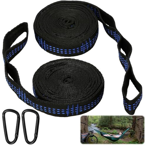 2 Pack Hammock Straps 3m, Hammock Ropes with Robust Carabiners, 18+1 Rings Adjustable Tree Swing Straps, Tree Hanging Accessories for Garden Outdoor Camping