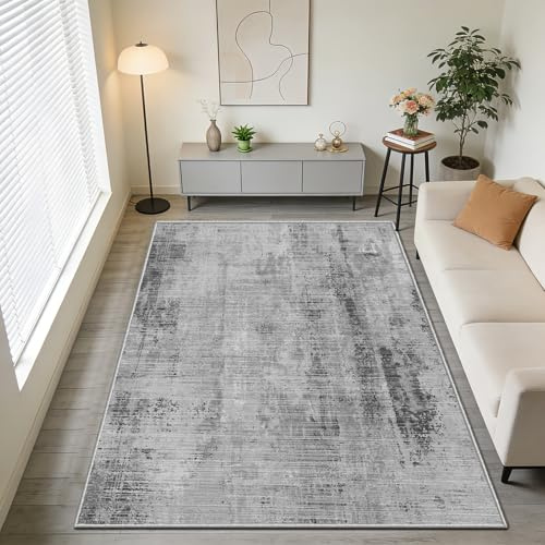 WUTONG Grau Wohnzimmerteppich 160x200cm Kurzflor Teppich Schlafzimmer | Moderner Abstrakter Kunstwolle Rutschfest Waschbar Vintage Teppiche für Kinderzimmer Büro OEKO-TEX