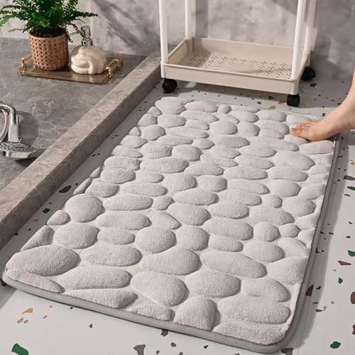 Le Tapis de Bain Galet, Tapis Salle de Bain Galet 3D mémoire de Forme 40 * 60cm pour Salle de Bain et Salon, Microfibre Ultra-Doux, Absorption Rapide, Base antidérapante SBR, Lavable en Machine (F)