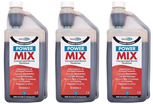 Bond It Power Mix Mortar Plasticiser, Liquid Additive, 1 Litre per Bottle, Pack of 3, for Bricklaying and Rendering