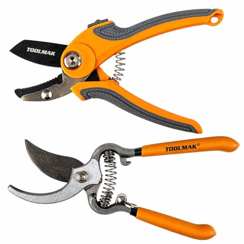 TOOLMAK Set Forbici da Potatura 2 Pezzi con Lame Affilate Antiscivolo