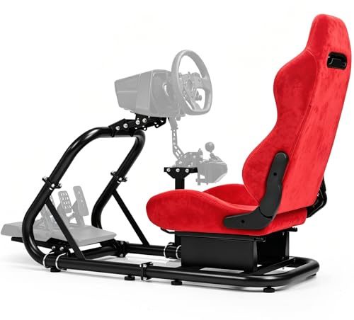 Minneer Racing Steering Wheel Mount with Red Suede Seat Fit for Logitech G29 G920, for Thrustmaster T248, for Fanatec,Gaming Simulator Cockpit, Wheel Pedal Handbrake Not Included