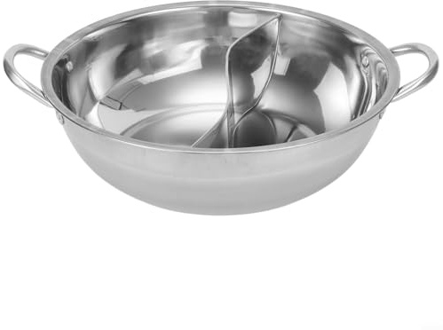 Stainless Steel Split Hotpot 28cm with Divider for Chinese Hot Pot & Korean BBQ - Dual Compartment Yinyang Pan for Home Dining(28cm)