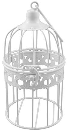 Metall Deko Vogelkäfig weiß - Hochzeitsdeko Vintage - 21 x 11 cm (P-694) - Tischdeko Hochzeit Vogel Voliere Landhaus Stil