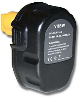 vhbw batteria sostituisce Dewalt DE9038, DE9091, DE9092, DE9094, DE9502, DW9094, DW9091 per attrezzo da lavoro (3000 mAh, NiMH, 14,4 V)