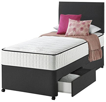 Sleep Factory Ltd Black Single Divan Bed For Adult and Kids with Mattress with No Storage Option With Free Headboard (3FT No Storage)