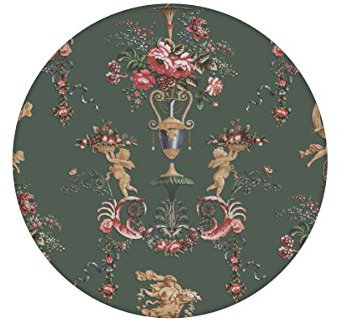 Klassische Tapete in grünIn Elysium mit üppigen Rosen und Rococo Putti angepasst an CMYK Farben - GMM Vliestapete Ornamente Blumen - exklusive GMM Wandtapete (Muster 20 x 46,5cm)
