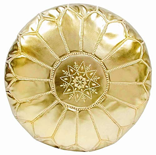 Poufs&Pillows Premium Kunstleder Pouf - Handgefertigt - Gefüllt geliefert - Ottoman, Sitzsack, Fußhocker, Polsterhocker (Gold)