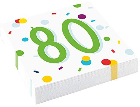 Amscan 9906881 - Servietten Konfetti 80 Birthday, 20 Stück, 33 x 33 cm, Mundtuch, Tischdekoration, Geburtstag