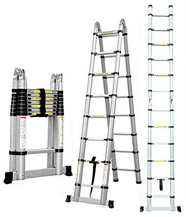 5M Portable Heavy Duty Fold Multi-Purpose Stainless Steel Telescopic Ladder Extendable Telescopic Ladder DIY A-Frame Extension Ladder 16 Steps 150KG Loading