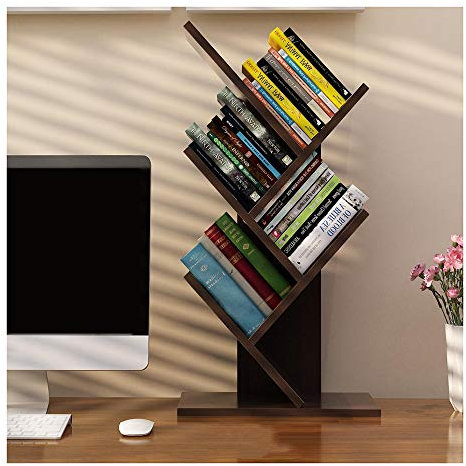 Kreatives einfaches Holz-Bücherregal, Schreibtisch-Organizer aus Holz, multifunktionales Display für Bücher, Zeitschriften,5 Etagen, Büchercas für Wohnzimmer, Büro, Arbeitszimmer (schwarz)