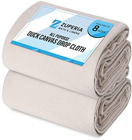 Lot de 2 Toiles pour Peinture (Taille 1,2 x 4,5 m) – Tissu de Peinture en Pur Coton pour Peinture, Meubles et Protection du Sol – Bâche en Toile épaisse Tout Usage avec Bords Doubles Cousus